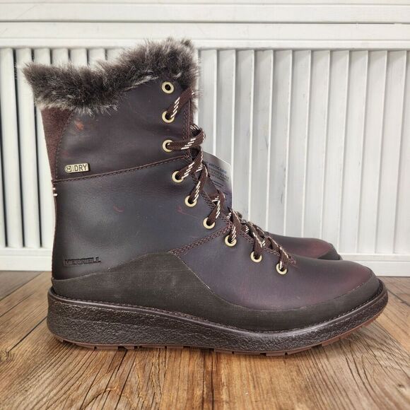 Merrell Tremblant Ezra Lace WP Ice+ Womens Size 7.5 Espresso Brown Vibram Boots - Picture 2 of 13